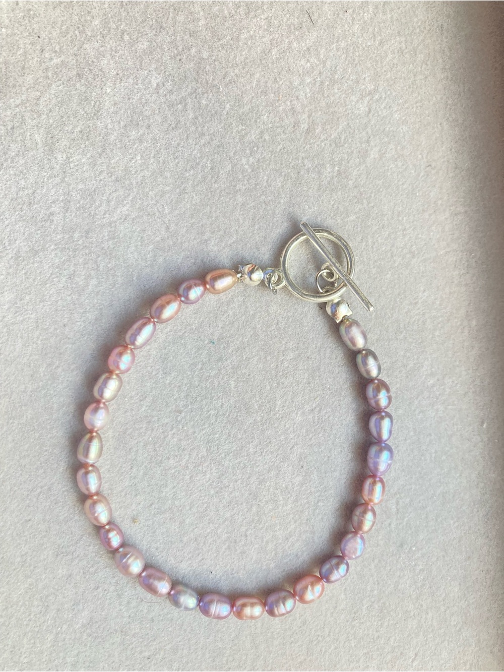 Pearl Iridescent Pink Freshwater Pearl Bracelet with Toggle Clasp
